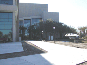 Concrete walkway at entrance of Tampa Bay Performing Arts Center.
