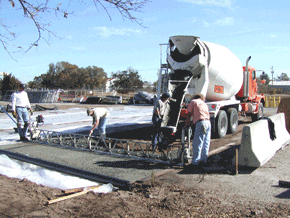 Ready-mix concrete trucks do not create ruts when driving over a properly compacted base